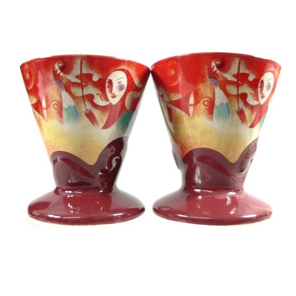 Expresso Cups Mardi Gras Jester Musical Image Signed Linda Frichtel 1999 in Gold - Picture 2 of 11